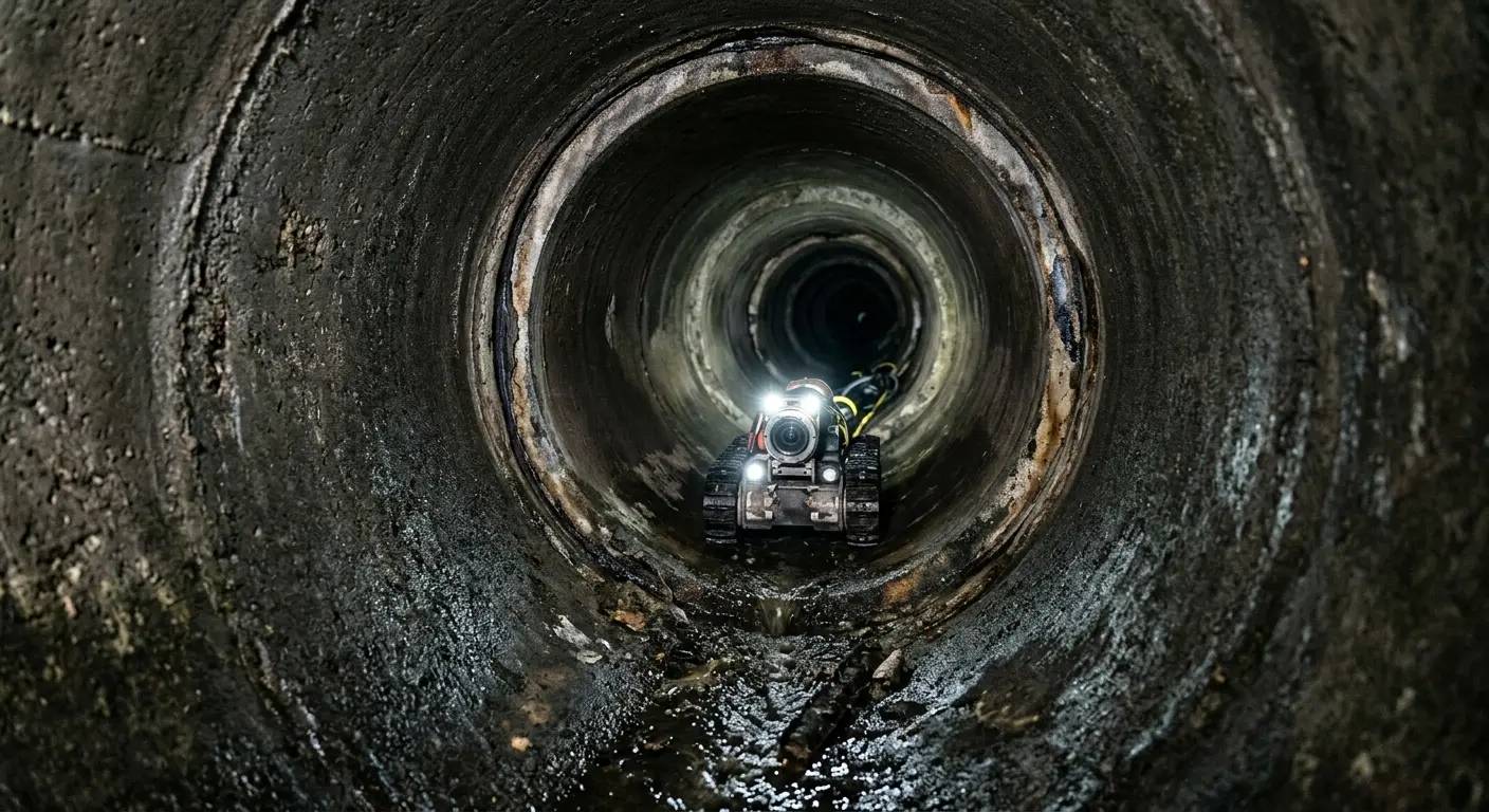 Robotic sewer camera inspecting pipe interior for Drain Snake Service in Countryside